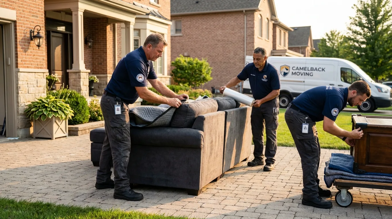 Large estate moving crew wrapping furniture in Schofield, WI
